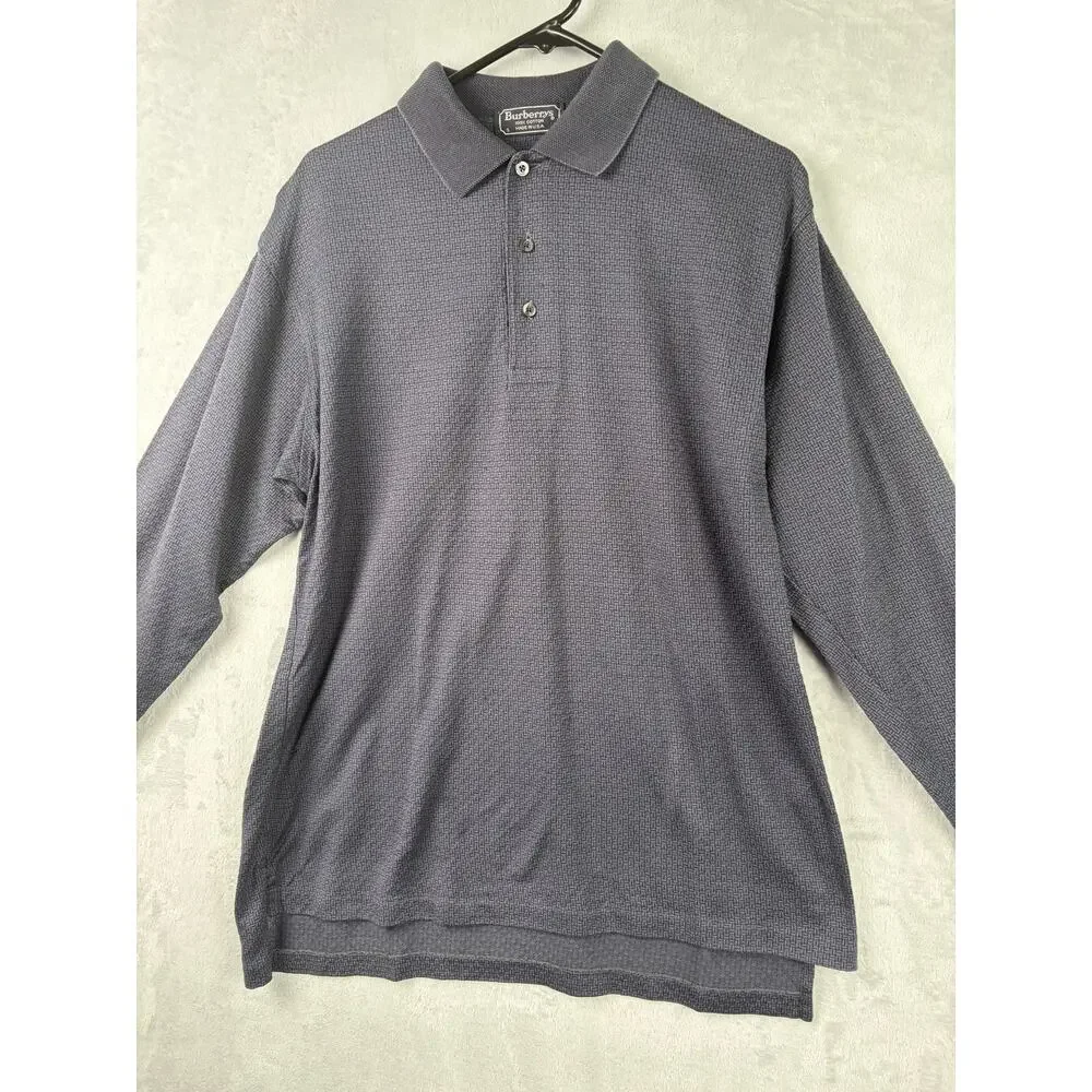 Burberry’s Blue Textured Polo - Size S - Long Sleeve Classic Luxury Style - Picture 4 of 8